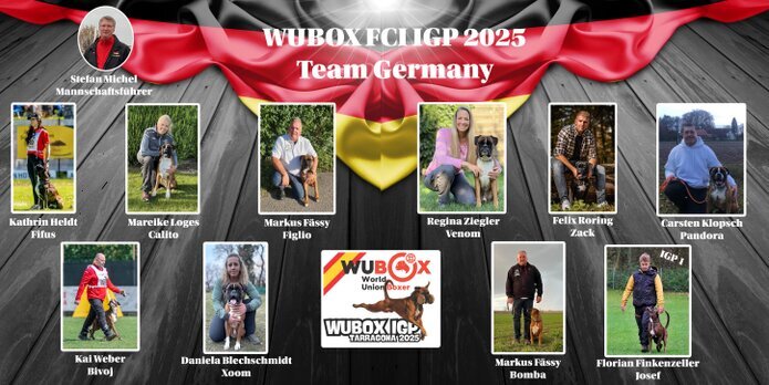 Das Deutsche Team auf der WUBOX WM in Spanien mkit dabei vier Teilnehmer aus der Landesgruppe XII Westfalen.  Alle Pfoten und Daumen sind gedrückt 